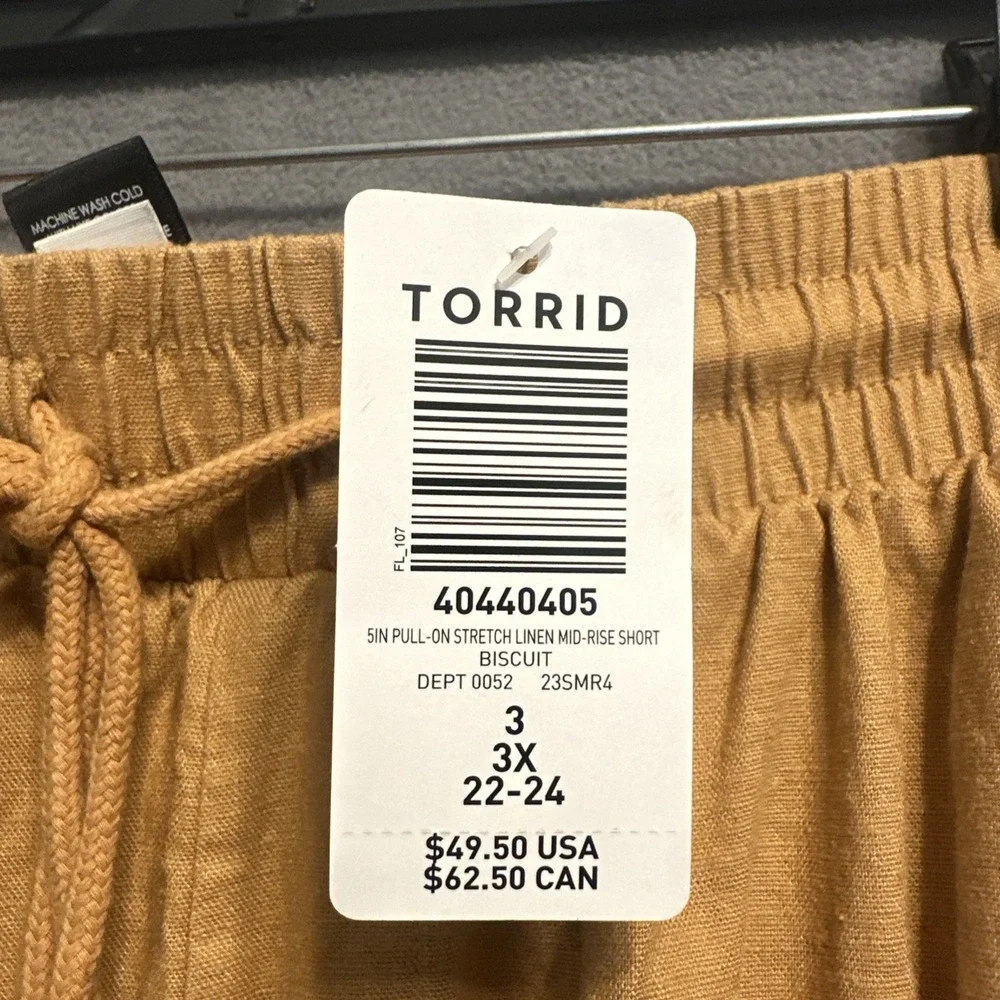 NWT Torrid Pull On Stretch Linen Shorts Mid Rise Drawstring Size 3X Biscuit 4" - Picture 2 of 9